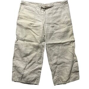 London Jean Linen Cropped Pants Beige‎ XS Drawstring Waist Casual Resort beachy